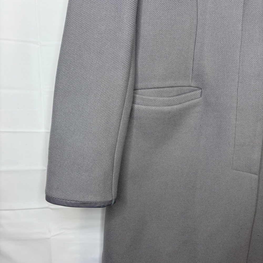 REISS Grey Wool Blend Coat with‎ Leather Trim Medium Gray Old Money M - Picture 6 of 16